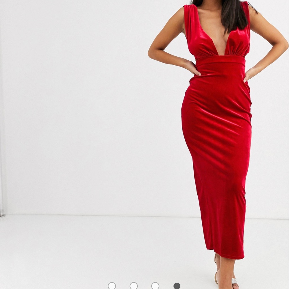ASOS DESIGN velvet deep plunge maxi dress
